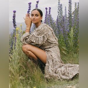 Spell the Gypsy‎ $299 Ada Leopard Gown Midi Dress Boho Bohemian Animal Print